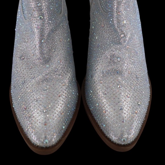 Forever 21 Silver Rhinestone Western Ankle Booties Womens Size 7 - Picture 6 of 9